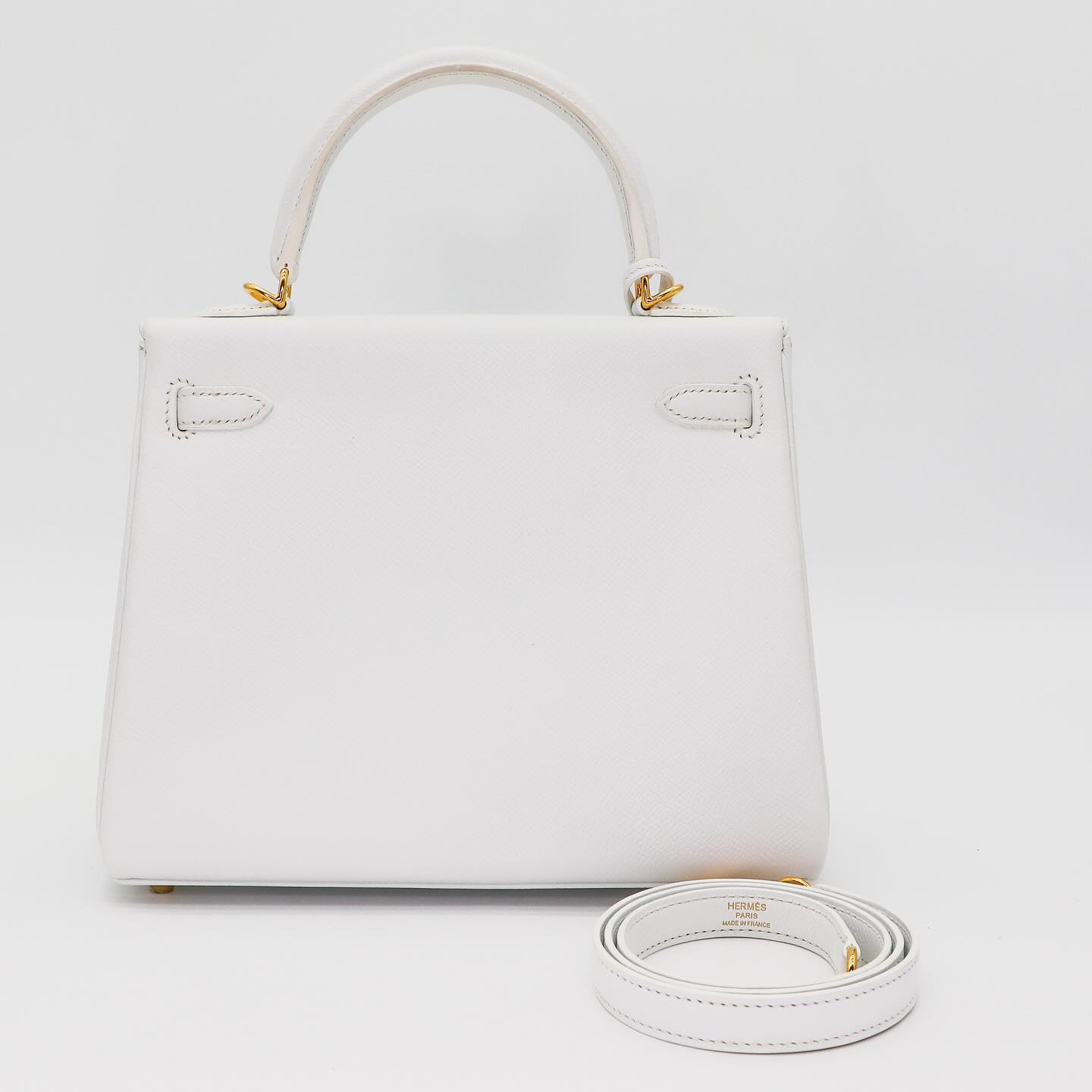 🤍 Hermès || 25cm Kelly Retourne White Epsom Leather || Gold Hardware