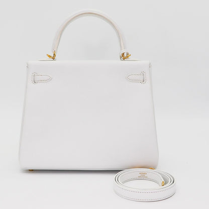 🤍 Hermès || 25cm Kelly Retourne White Epsom Leather || Gold Hardware