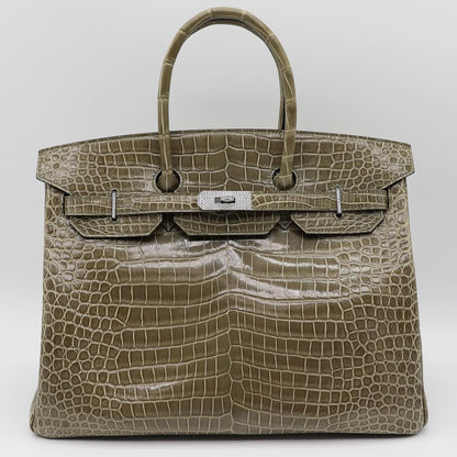 💎 Hermès Handbag || 30cm Birkin Gris Tourterelle Shiny Porosus Crocodile || Diamond Hardware