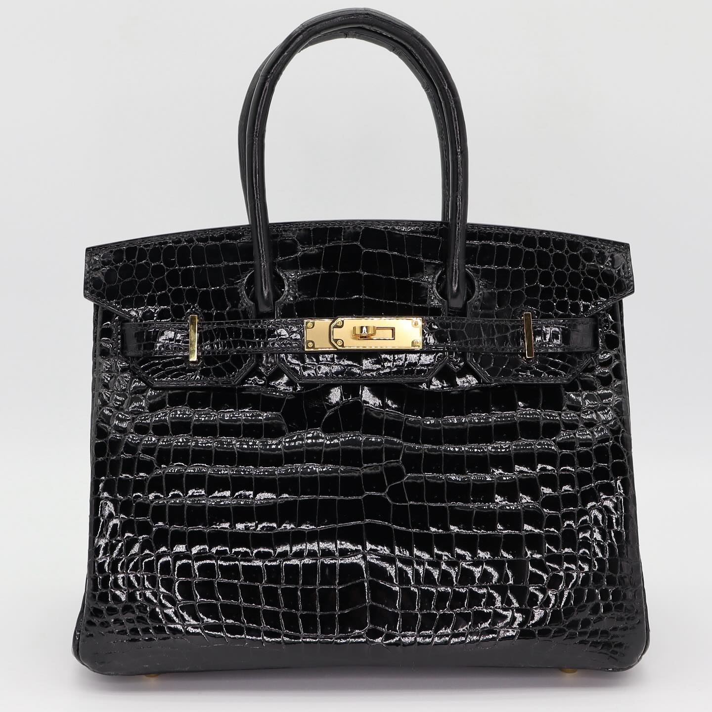 🖤🐊 Hermès || 30cm Birkin Black Shiny Porosus Crocodile || Gold Hardware