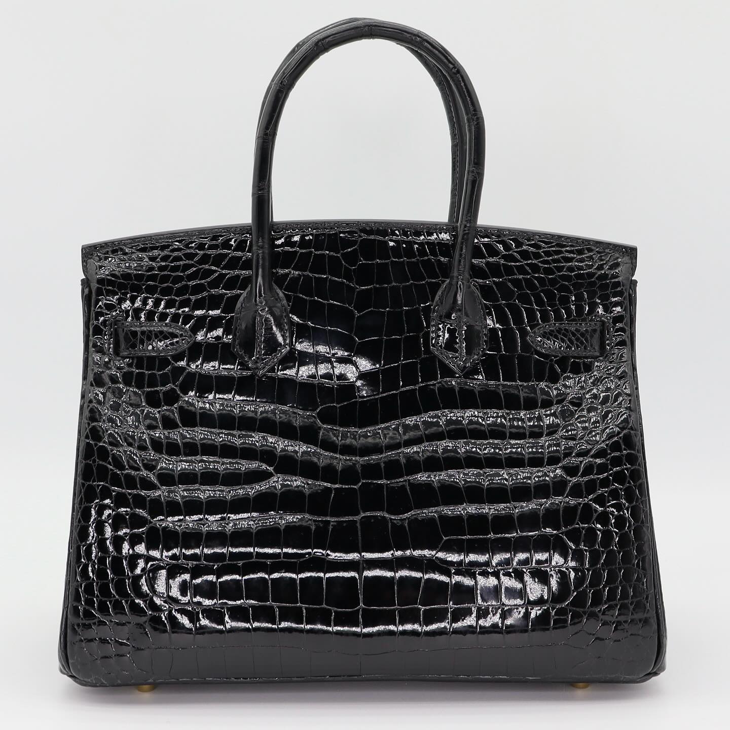 🖤🐊 Hermès || 30cm Birkin Black Shiny Porosus Crocodile || Gold Hardware