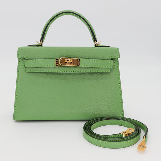 💚 Hermès || Mini Kelly II Vert Criquet Chèvre Leather || Gold Hardware