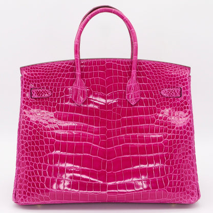 💖🐊Hermès Handbag || 30cm Birkin Rose Scheherazade Shiny Niloticus Crocodile || Gold Hardware