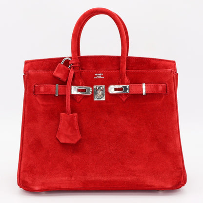 ❤️ Hermès Handbag || 30cm Birkin Doblis Rouge Vif Suede || Palladium Hardware