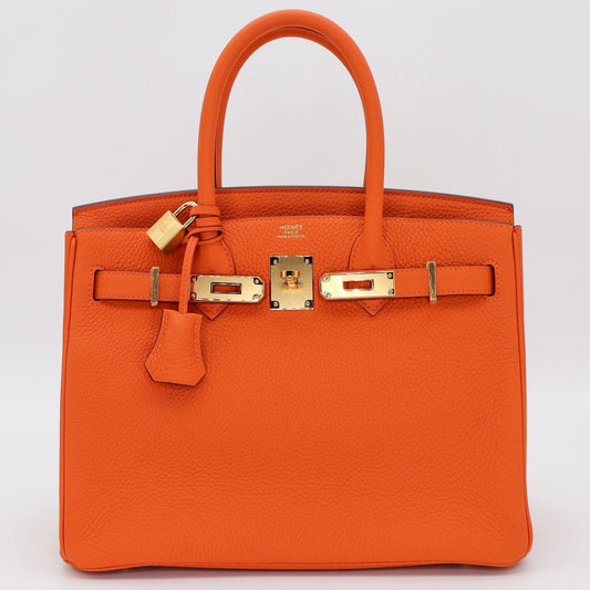 🧡 Hermès Handbag || 30cm Birkin Orange Togo Leather || Gold Hardware