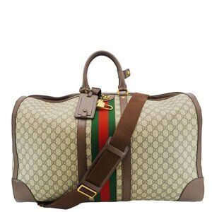 Gucci  Savoy Web Maxi GG Supreme Canvas Duffle Bag Beige