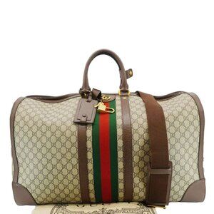 Gucci  Savoy Web Maxi GG Supreme Canvas Duffle Bag Beige